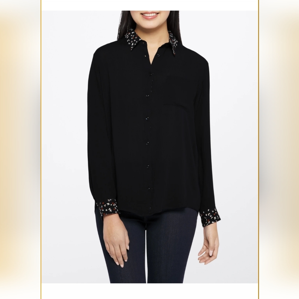 Market & Spruce Audrey Button-Up Top, Large, Black